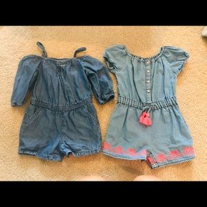 Two denim rompers